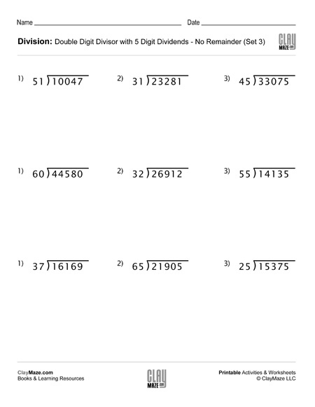 Long Division Worksheet With Double Digit Divisors Set 3 Childrens 