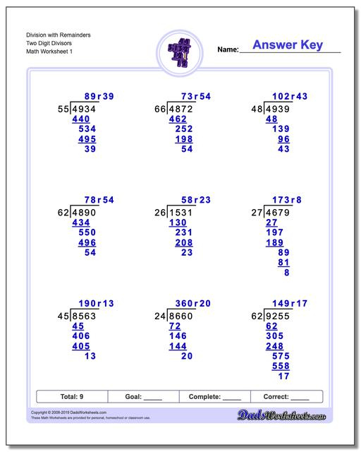 Long Division Worksheets Division With Multi Digit Divisors