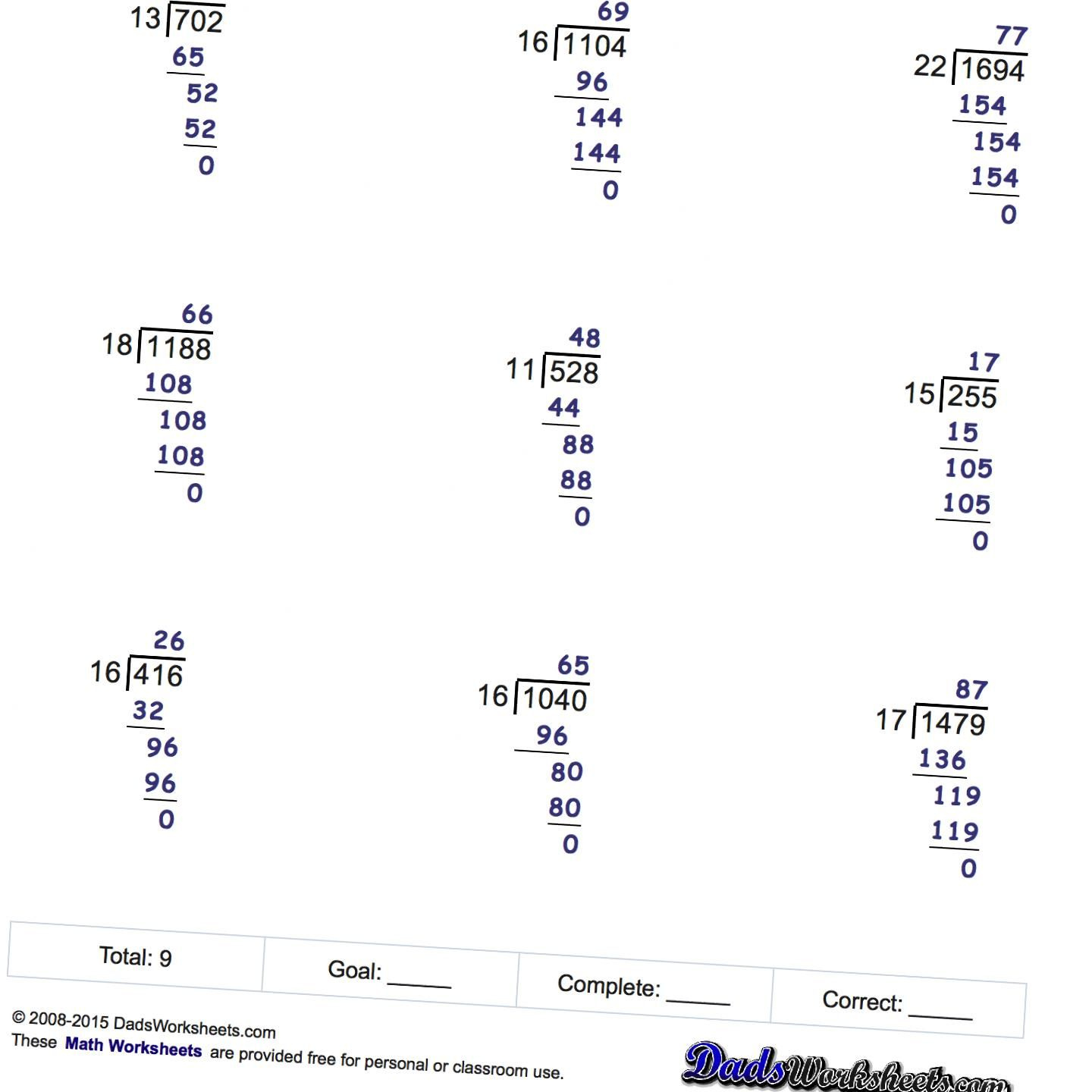 Long Division Worksheet Answer Key Long Division Worksheets