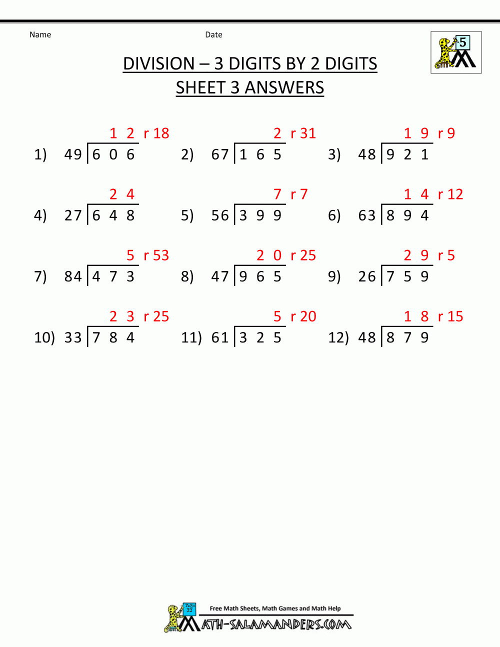 Long Division Worksheets For 5th Grade