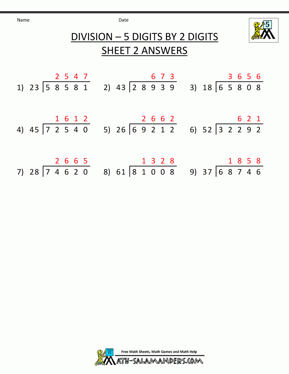 Long Division Worksheets For 5th Grade