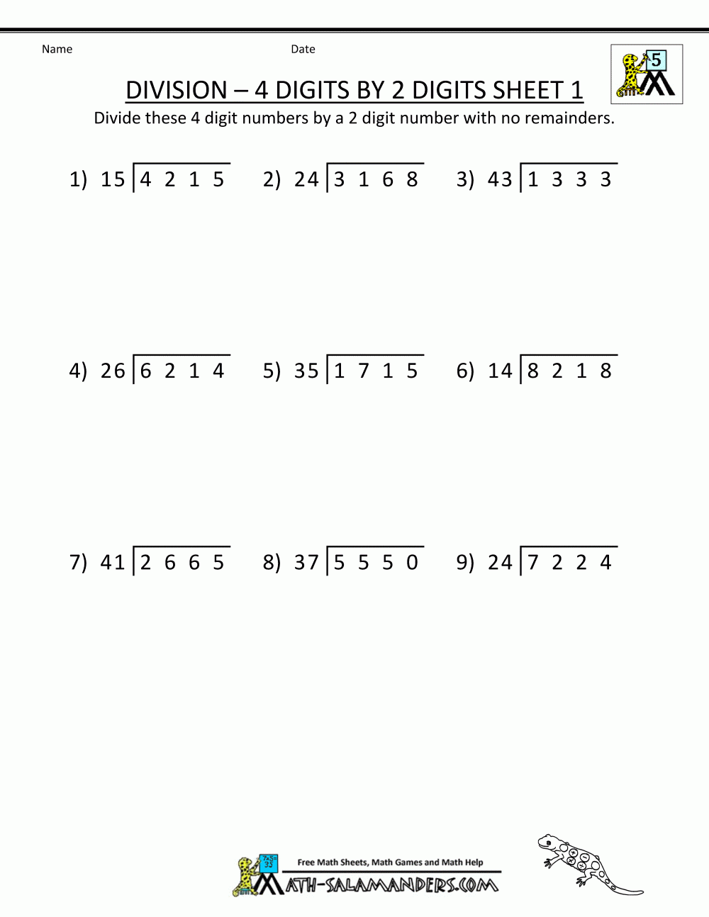 Long Division Worksheets For 5th Grade Division Worksheets Long 