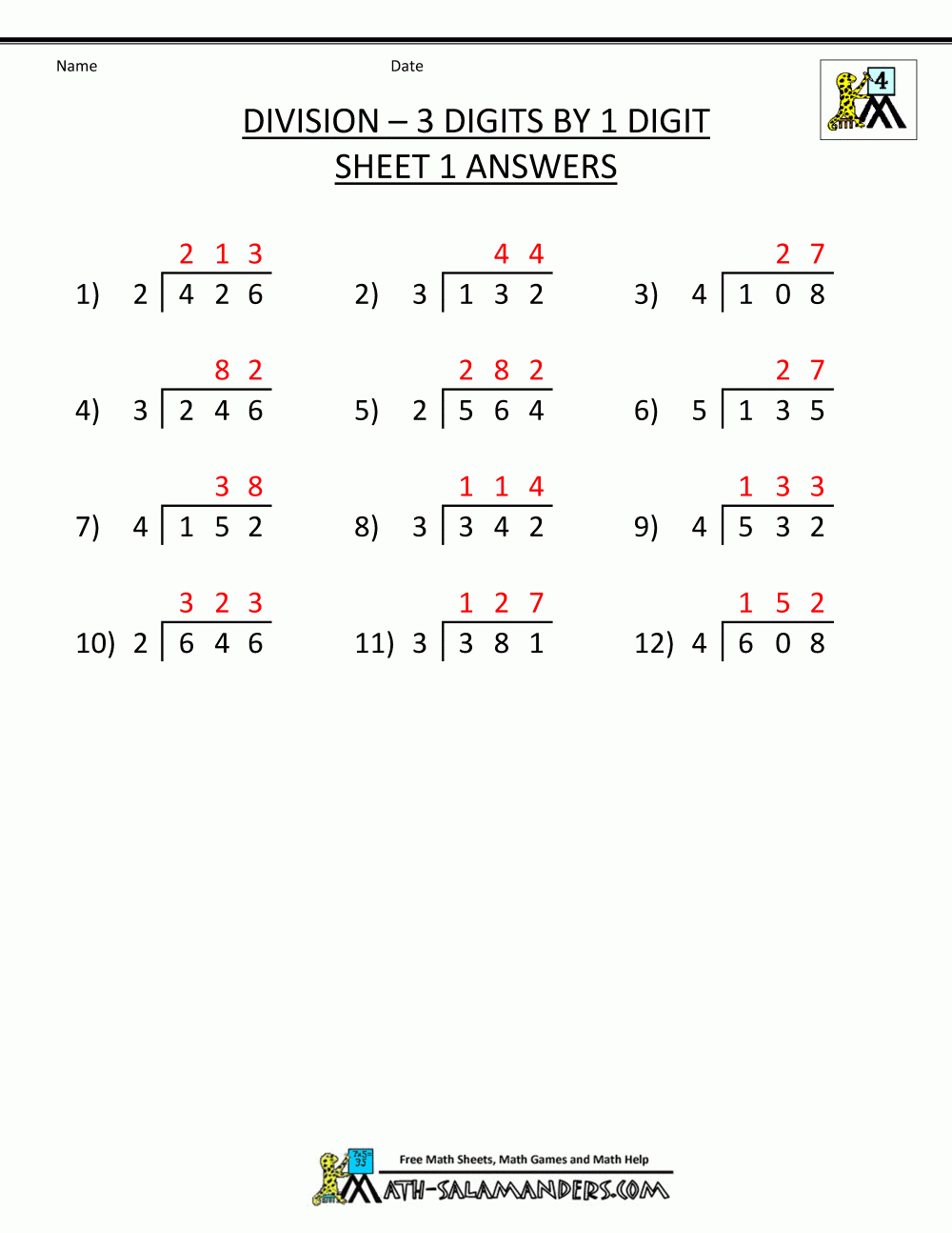 Long Division Worksheets Grade 4 With Answers Download Worksheet