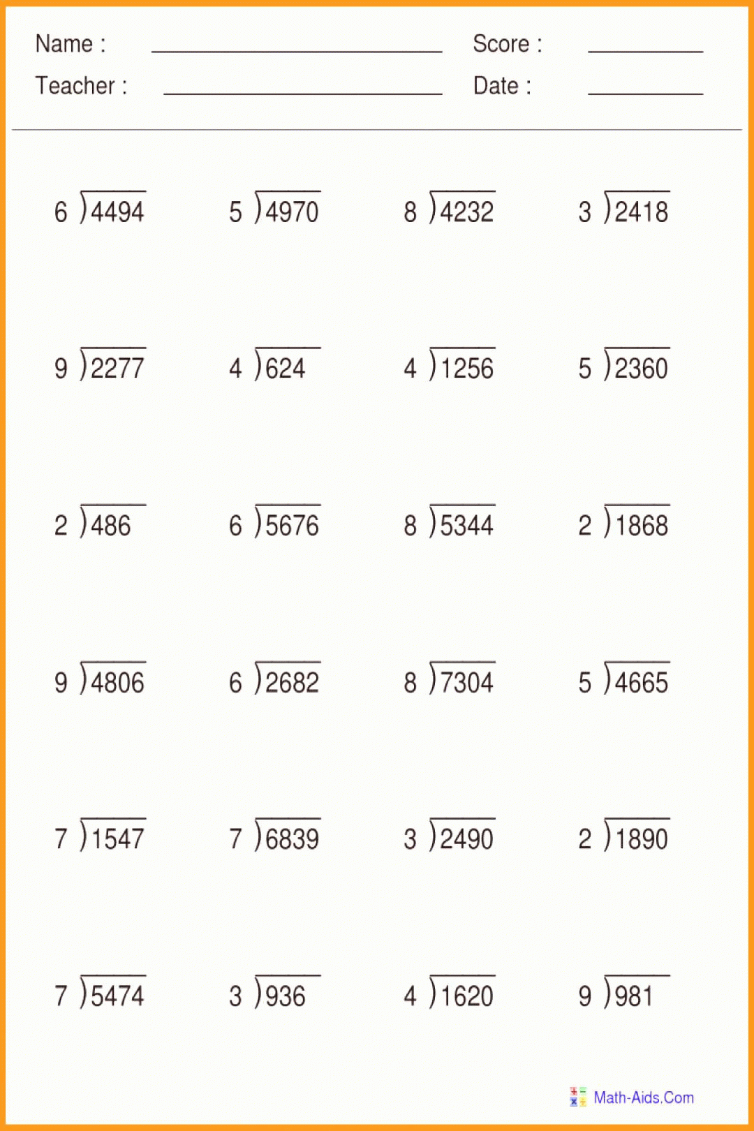 Long Division Worksheets Grade 7 Kidsworksheetfun