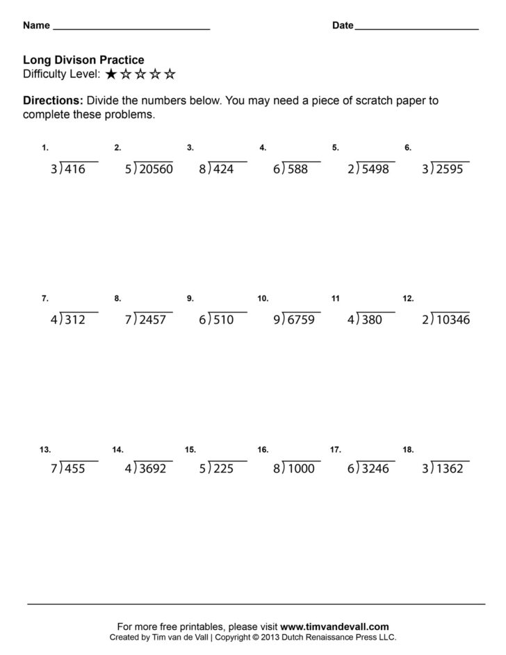 4th Grade Long Division Worksheet Printable