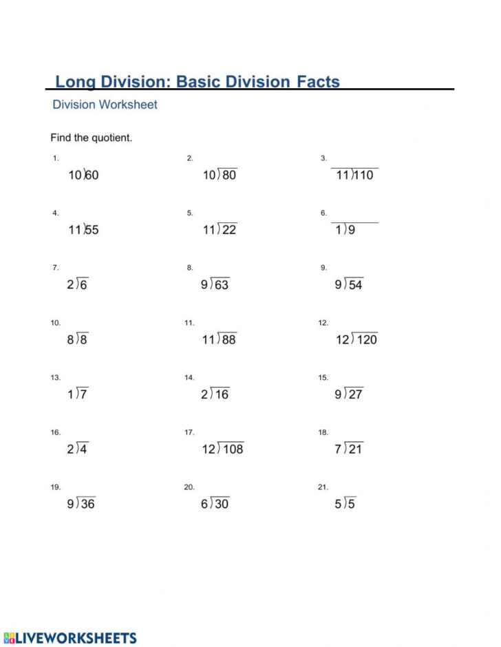 Basic Long Division Worksheets
