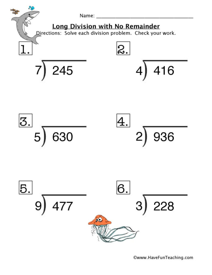 Long Division No Remainder Worksheets Free