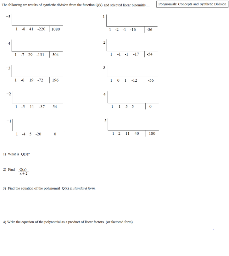 Long And Synthetic Division Worksheet Answers With Work