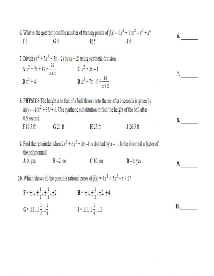 Polynomial Long Division Worksheets No Remainder Algebraic Long | Long ...