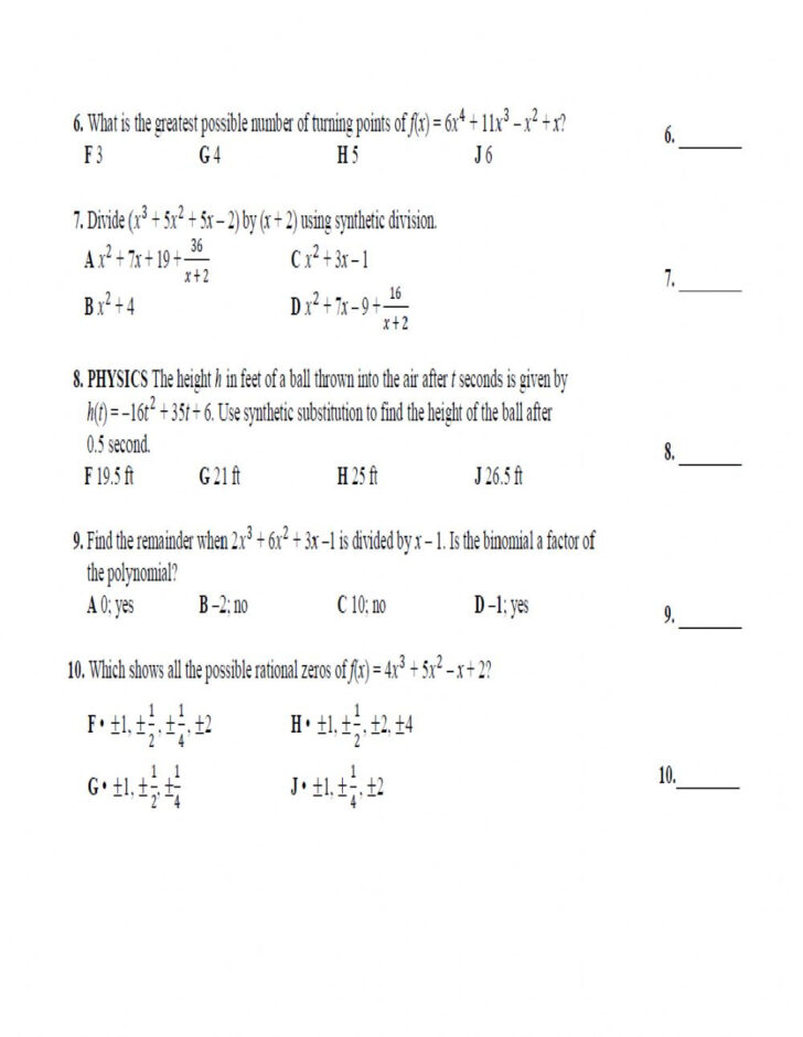 Polynomial Long Division Worksheets No Remainder