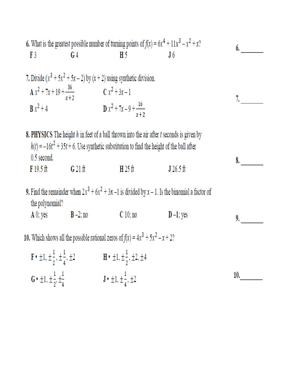 Polynomial Long Division Worksheets No Remainder Algebraic Long 