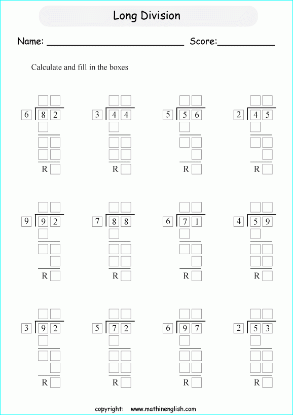 Two Digit Long Division Worksheets