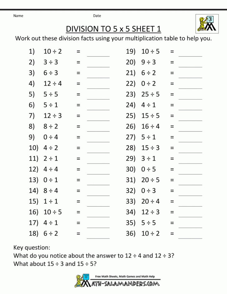 Printable Division Worksheets Grade 3