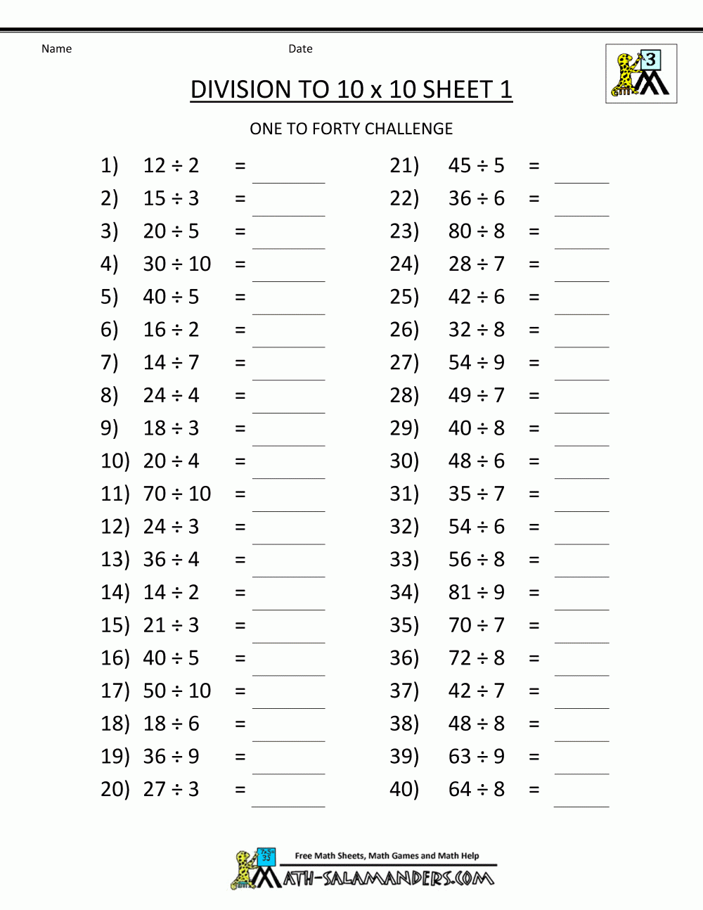 Printable Division Worksheets 3rd Grade