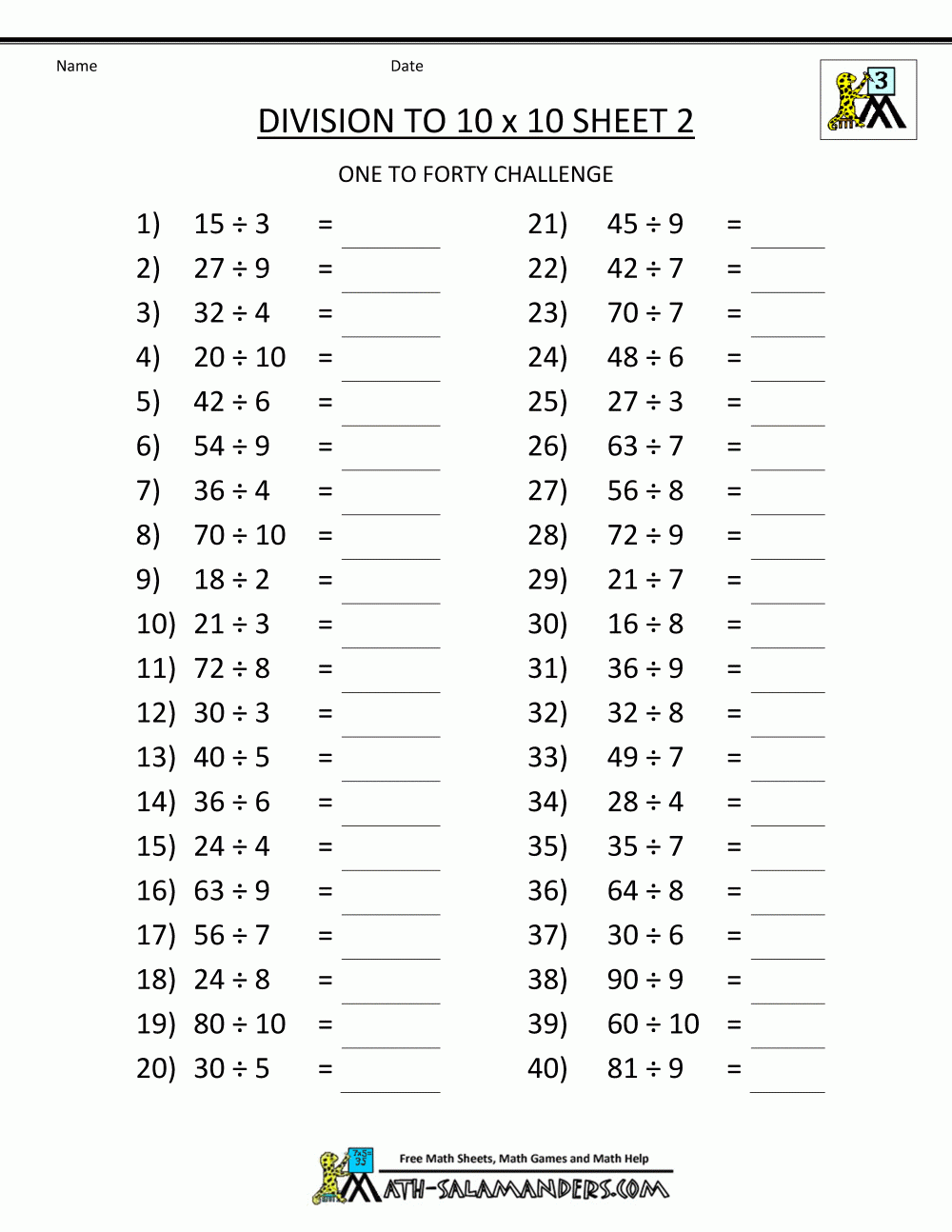 Printable Division Worksheets 3rd Grade