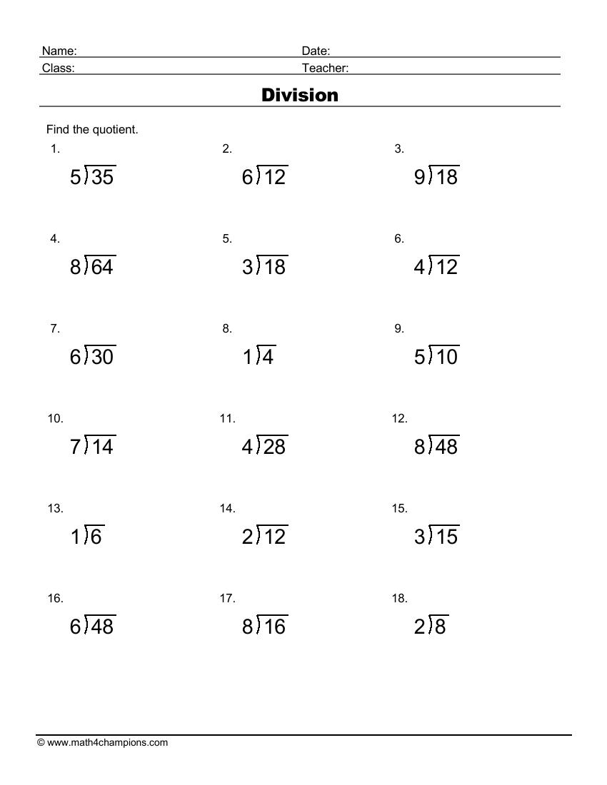 Printable Division Worksheets For Teachers MATH ZONE FOR KIDS Long 