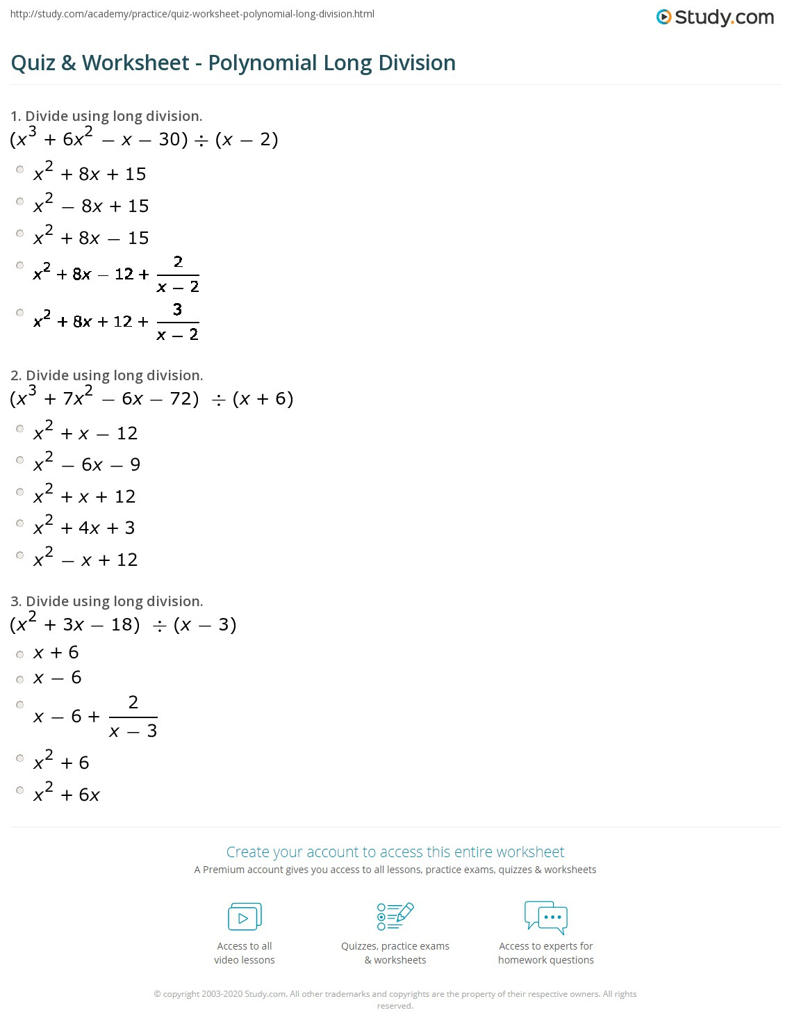 Polynomial Long Division Worksheet With Answers Long Division Worksheets