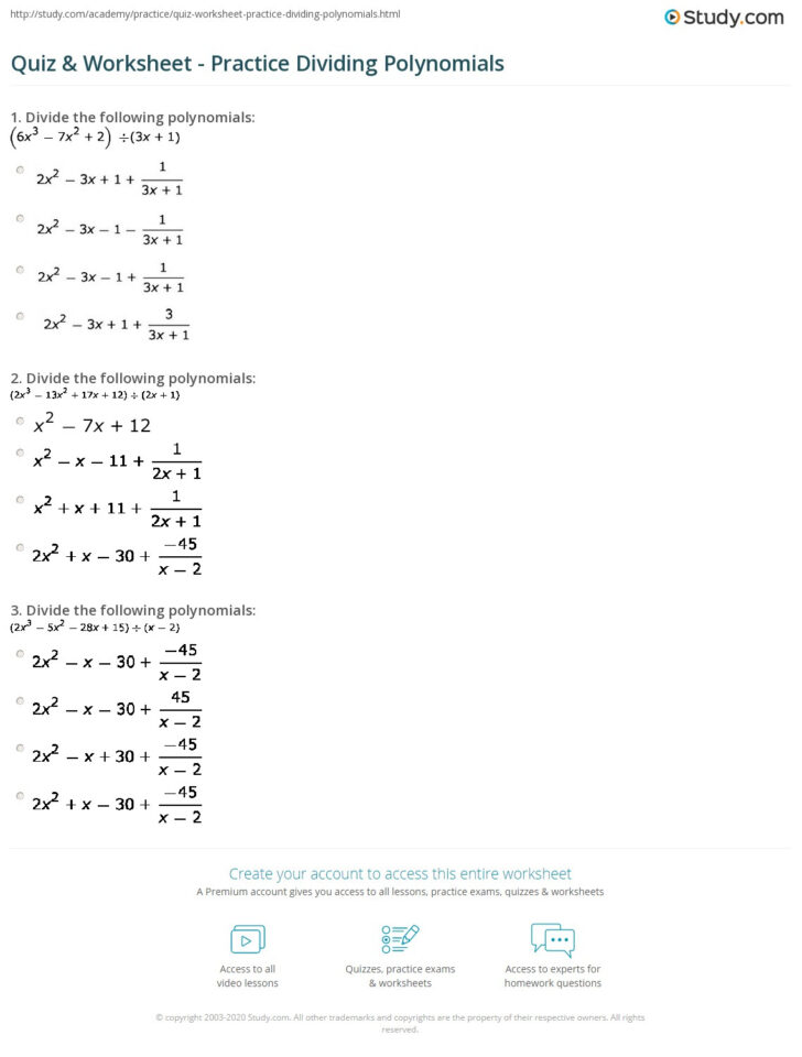 Long And Synthetic Division Of Polynomials Worksheet