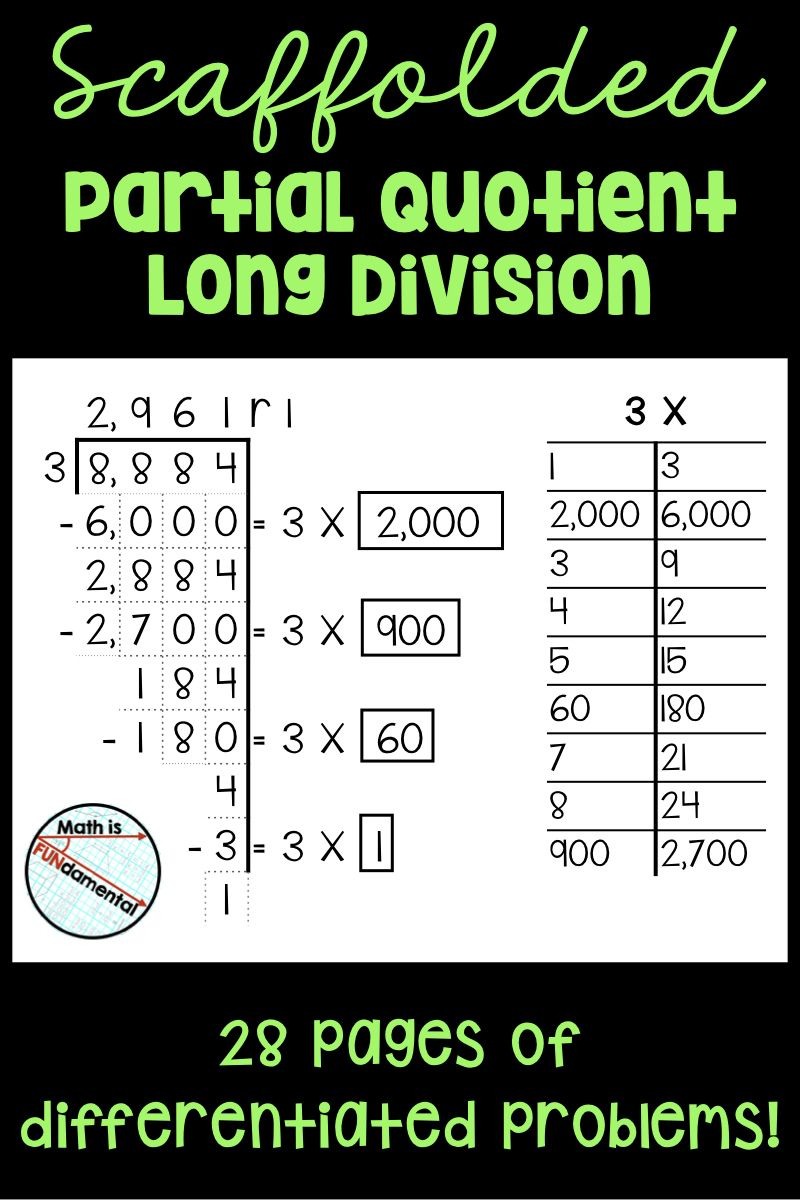 Scaffolded Partial Quotient Long Division Division Practice Long 