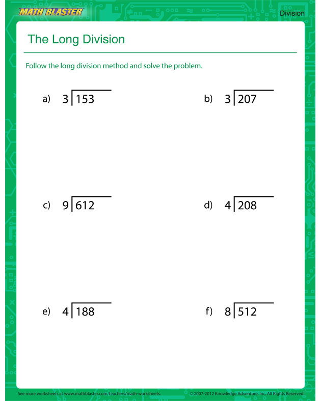 The Long Division Printable Division Worksheet For Kids Math Blaster
