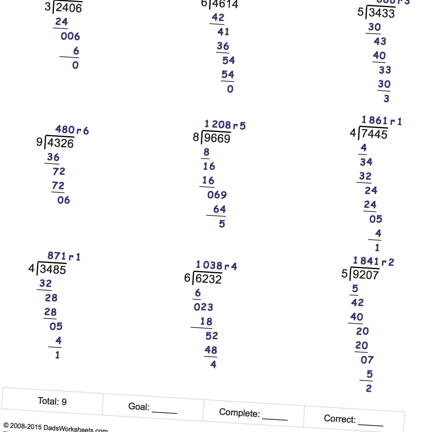 Long Division Worksheets Answer Key | Long Division Worksheets