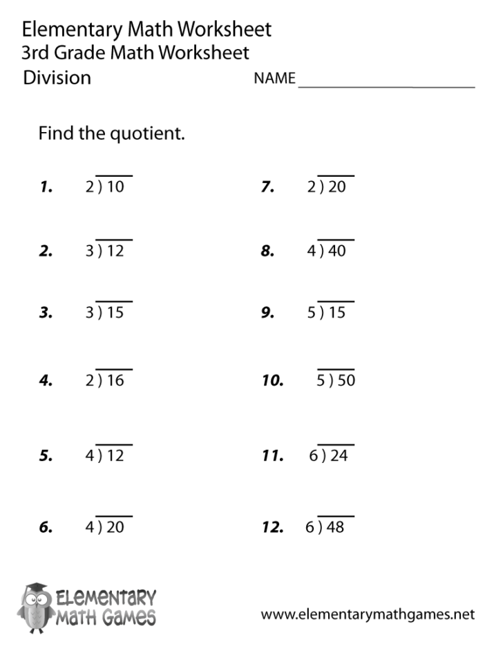 Free Long Division Worksheets For 3rd Graders