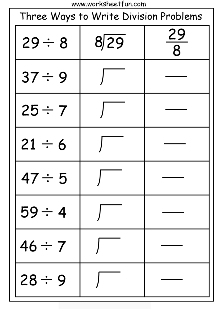 Free Division Problems Worksheet