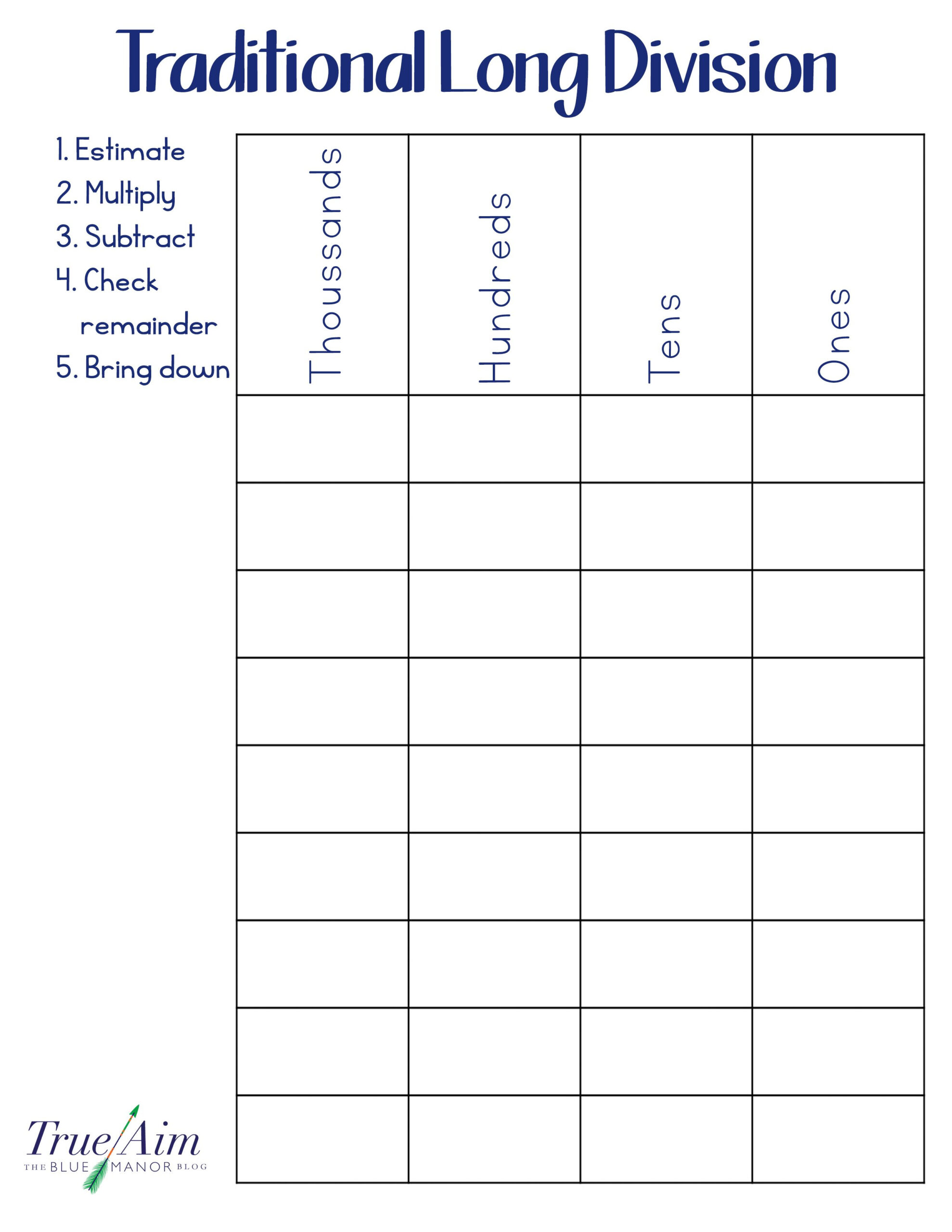 Traditional Long Division Free Math Printable Long Division Free 