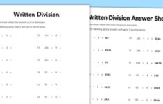 Year 6 Written Division 2 Decimal Places Worksheet Twinkl